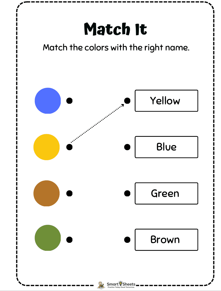 Match the colors with the right name worksheet