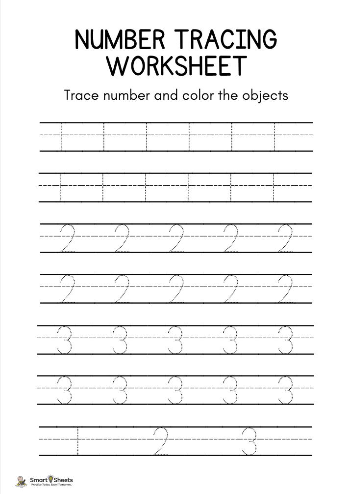 Number tracing worksheet 1 2 3