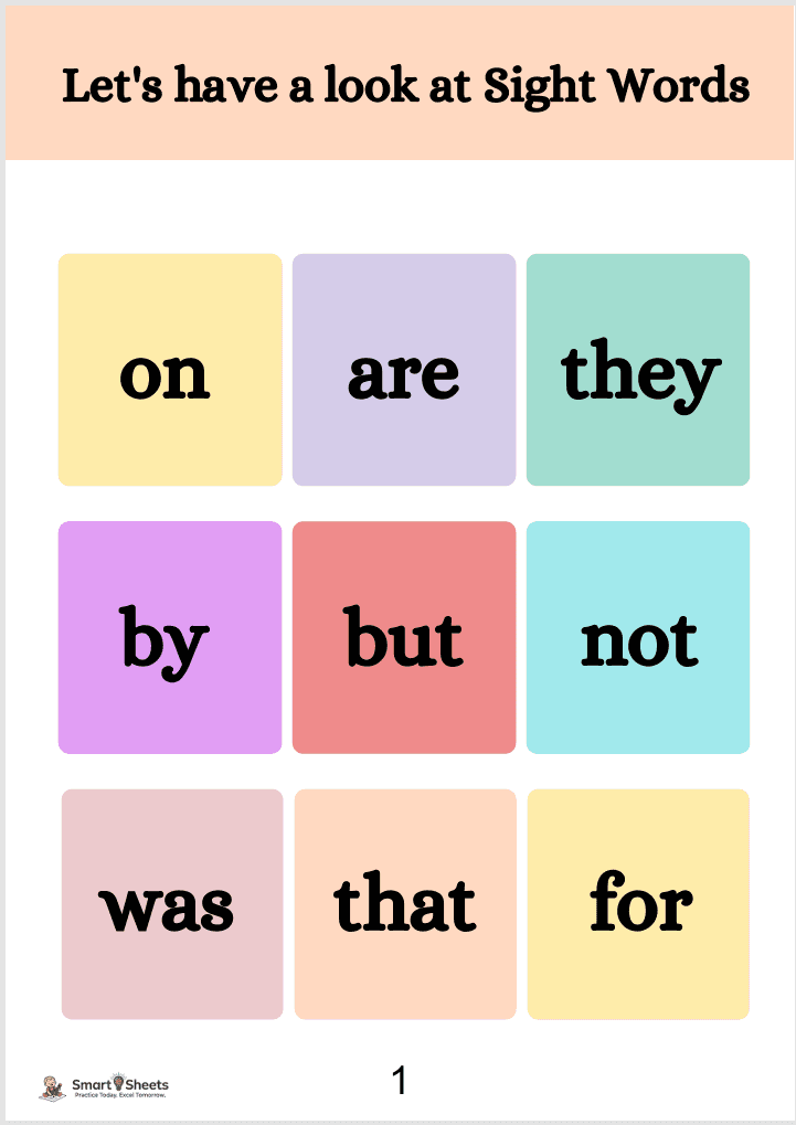 Sight words grid worksheet