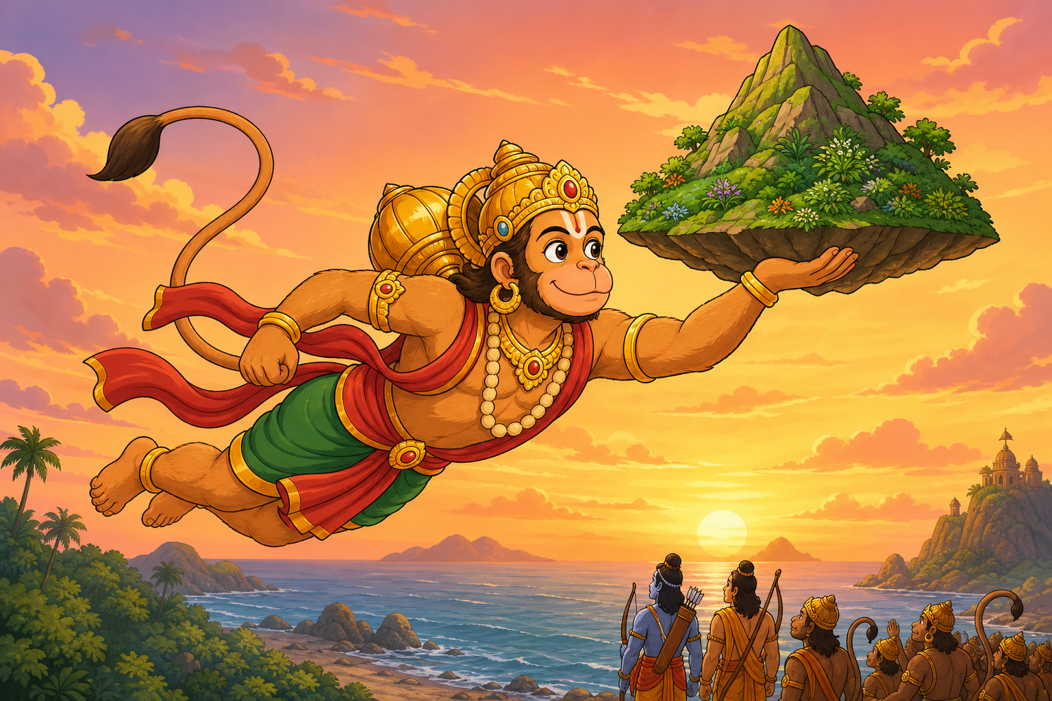 Illustration for Ramayana for Kids: Hanuman Carries the Mountain